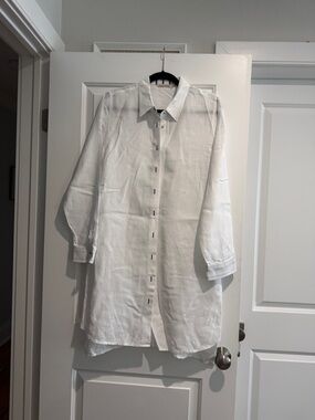 NWOT Soft Surroundings Classic White Linen Button-Up Dress/Coverup
